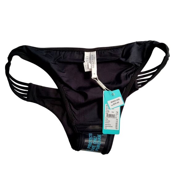 Seafolly Black Bikini Bottoms Size 14 With Strappy Sides Nylon/Elastane - Picture 4 of 6